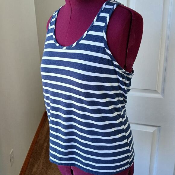 Nautica Navy Stripe Racerback Tank Top Large cotton blend rayon summer - Picture 1 of 11